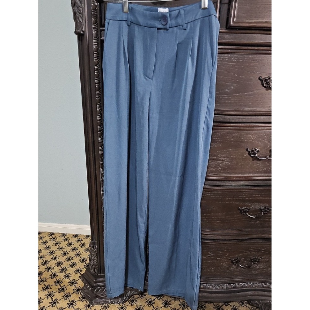 Princess Polly Slate Blue High Waisted Wide Leg Pleated Dress Pants Size 6